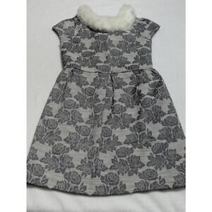 Janie‎ and Jack Pirouette Petals 8 Floral Jacquard Dress Faux Fur Collar Gray